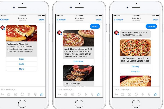 Hospitality chatbot showing food ordering on mobile