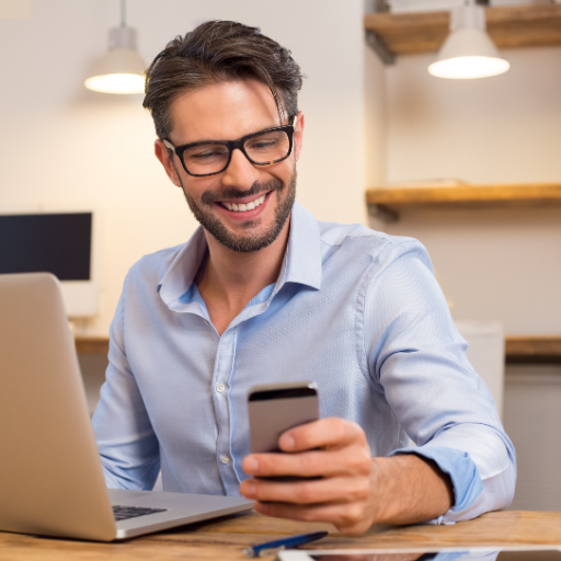 Man looking at his phone enjoying marketing