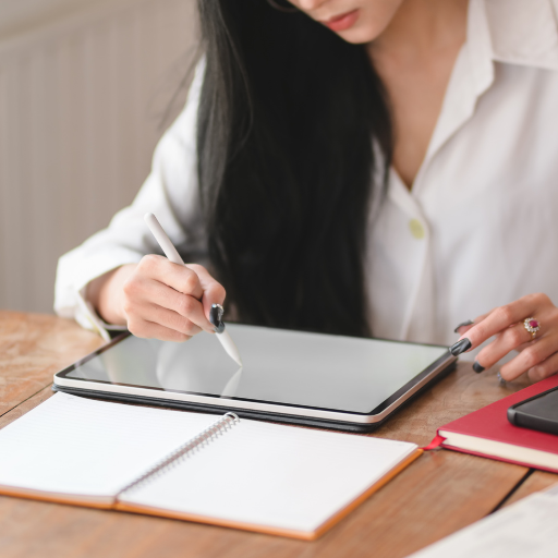 Woman working on an ipad